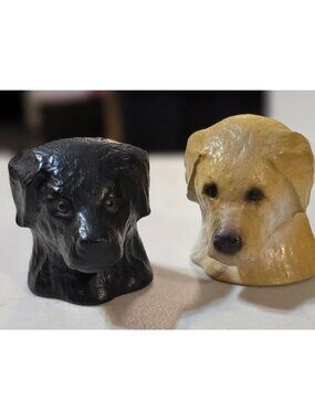 Vtg 1996 Labrador Retriever Head Salt & Pepper Shakers  Ceramic Black & Yellow